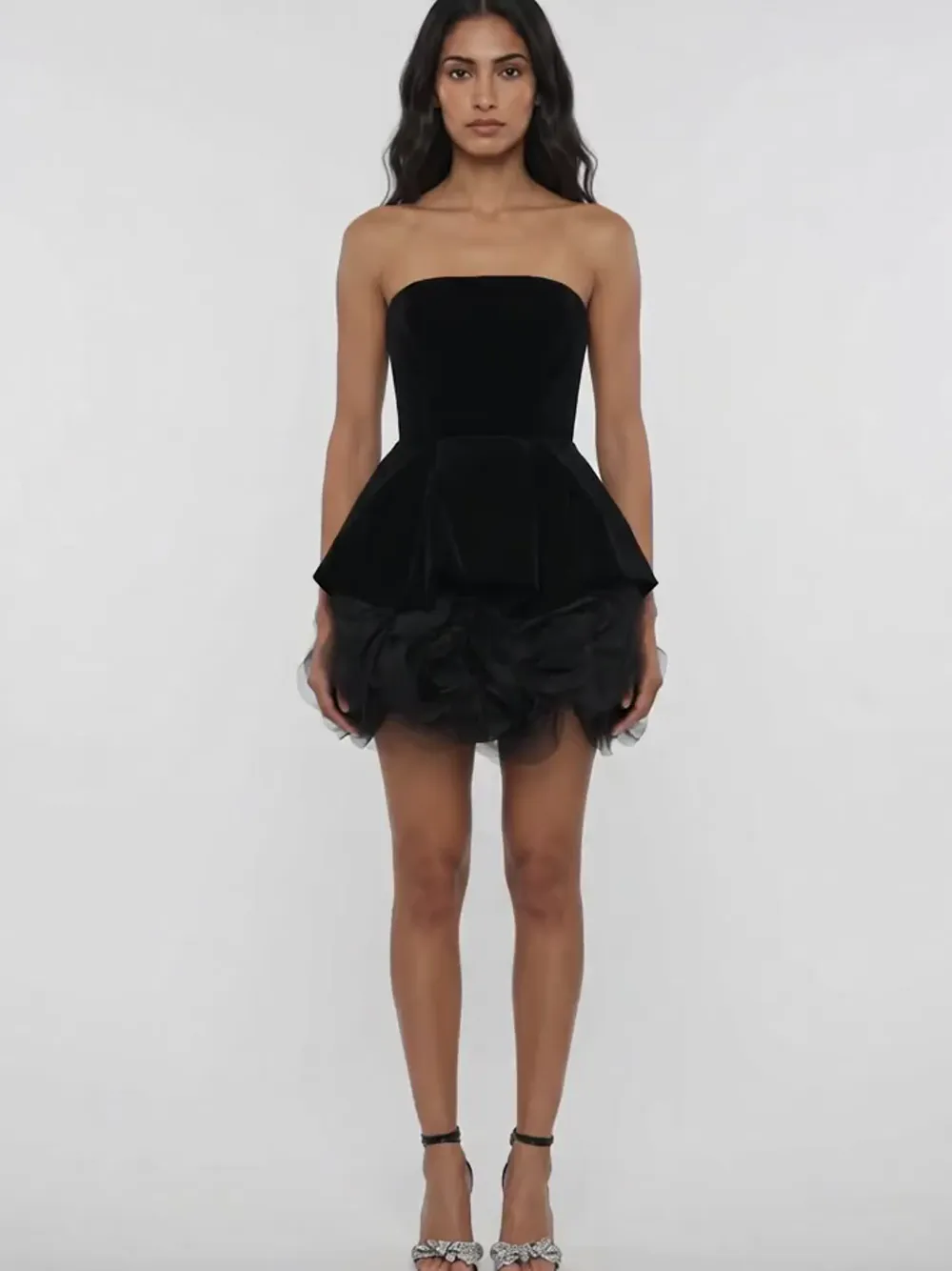 Ana Radu Strapless Velvet Mini Dress | Black