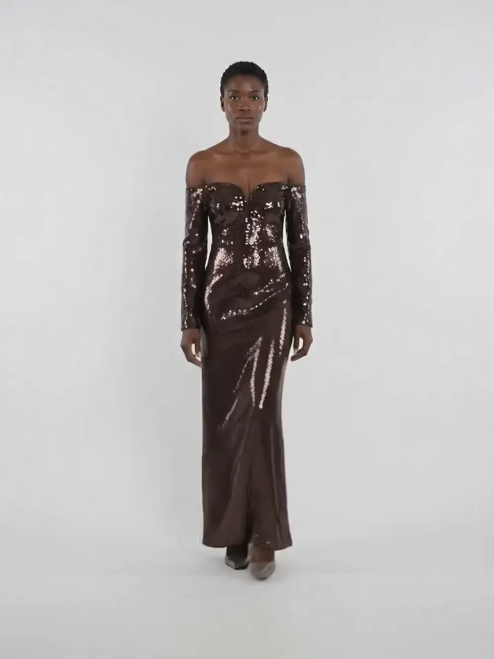 self portrait brown sequin maxi dress Self-Portrait off-shoulder | Color:Cherry Blossom The London label stands Carrington Bedroom Marina Plus Size Ruffle