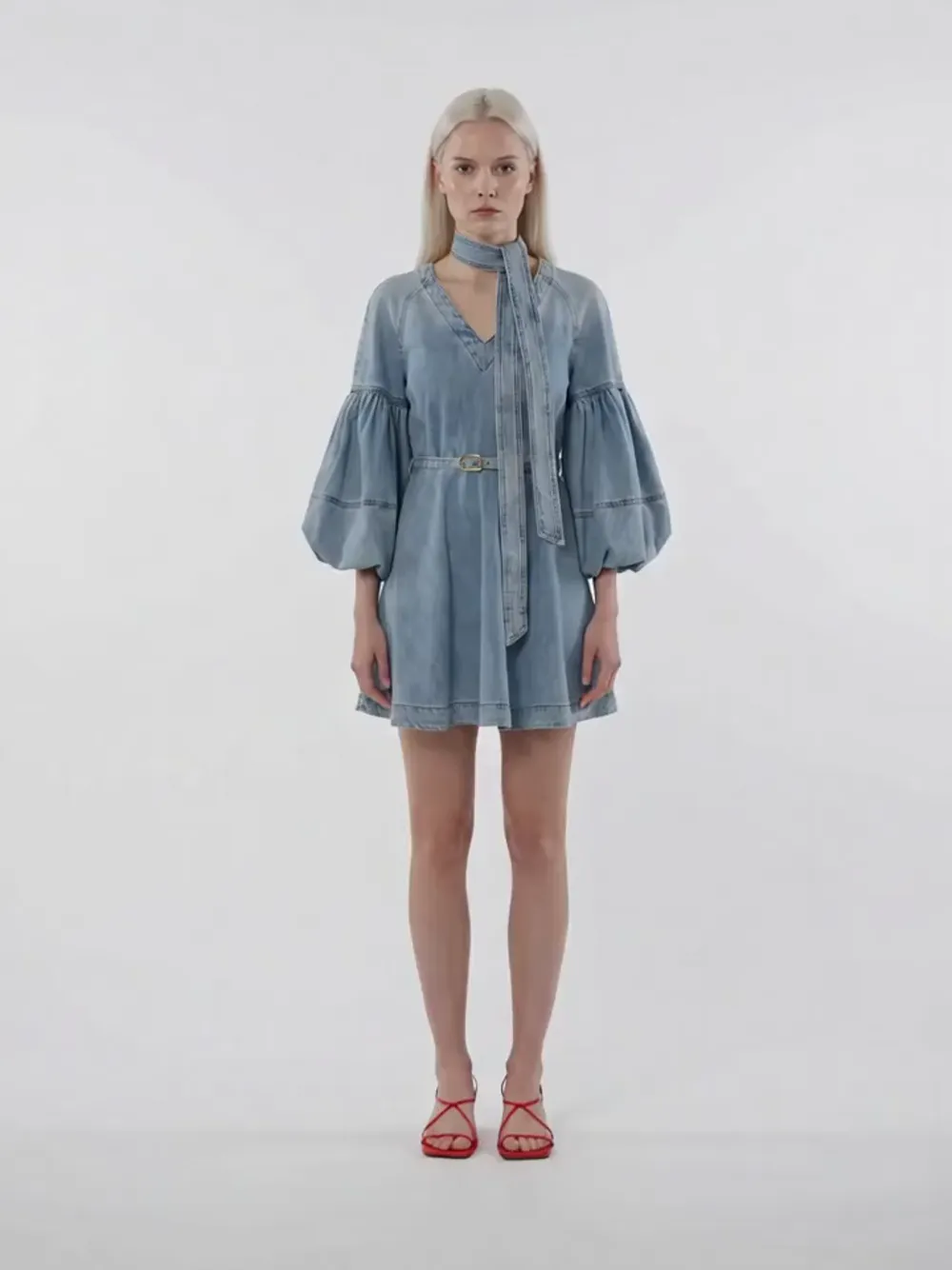 zimmermann denim shirt dress MINI WITH NECK TIES - Burgundy Strapless Layered Ruffle two piece dress Denim midi dresses elbow sleeves Color:White & Ivory