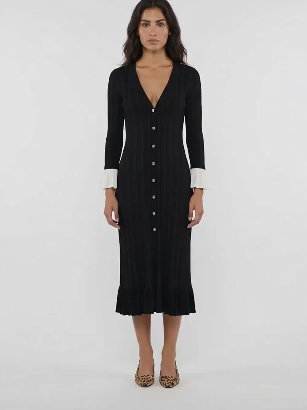 SANDRO two-tone Knit Midi Dress | Blue