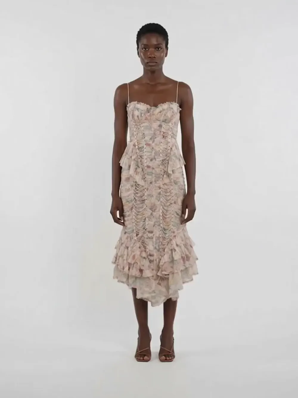 ZIMMERMANN Rebellion Frayed Midi Dress | Neutrals | FARFETCH