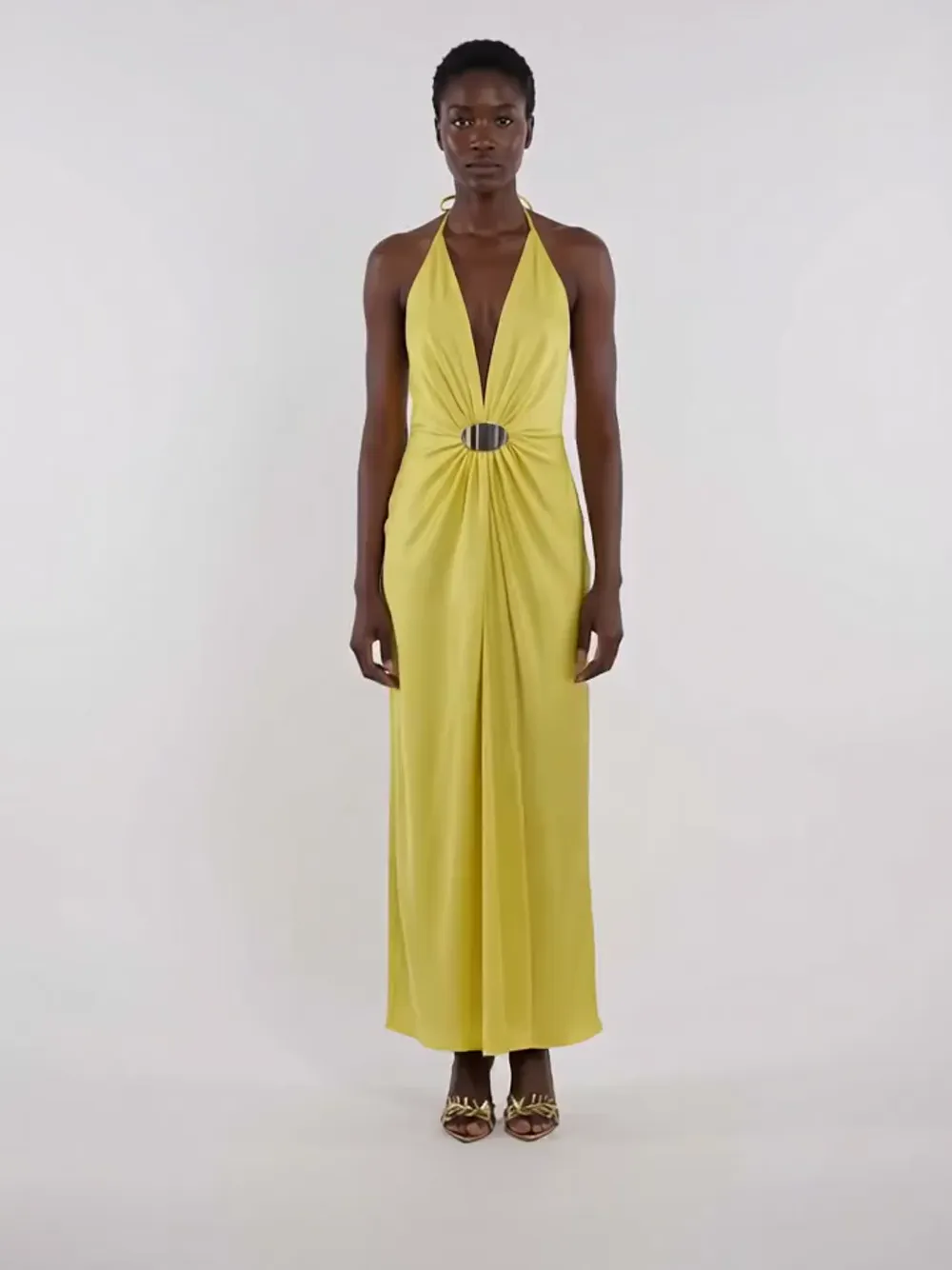 halter neck yellow dress SIMONA CORSELLINI halter-neck Maxi | mid-length qipao